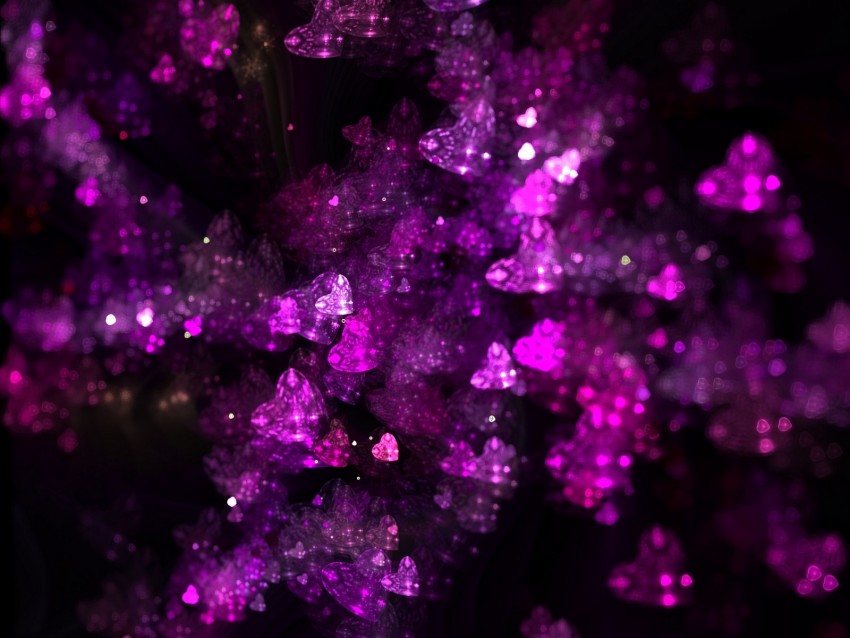 fractal, hearts, glitter, lilac