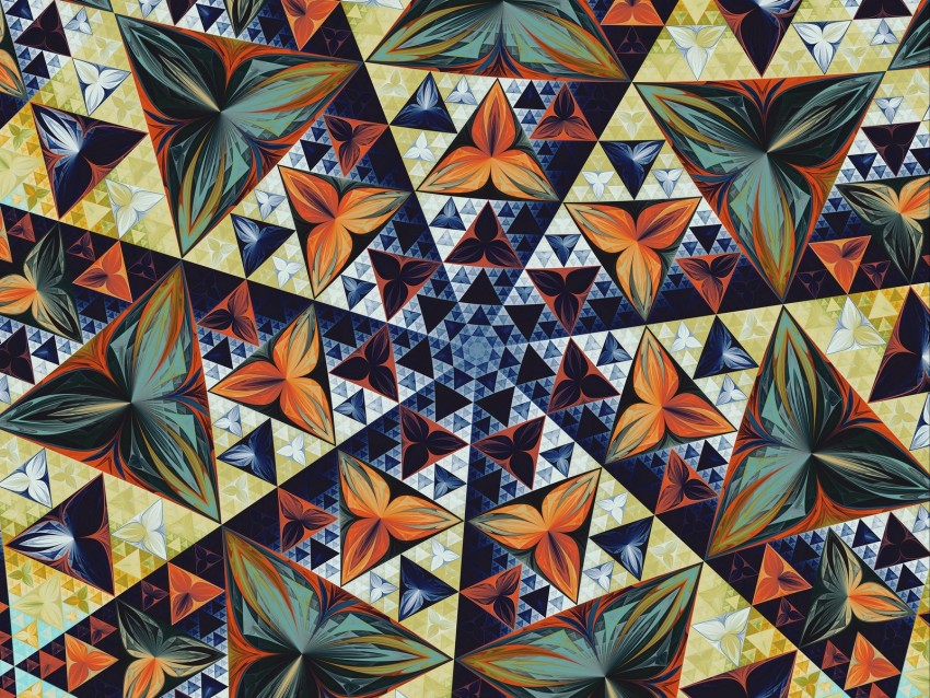 fractal, kaleidoscope, triangles, pattern, symmetry