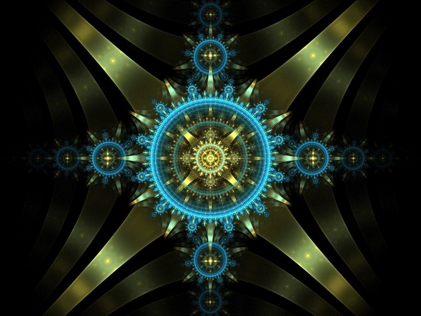 fractal, mechanism, circles, glow, abstraction