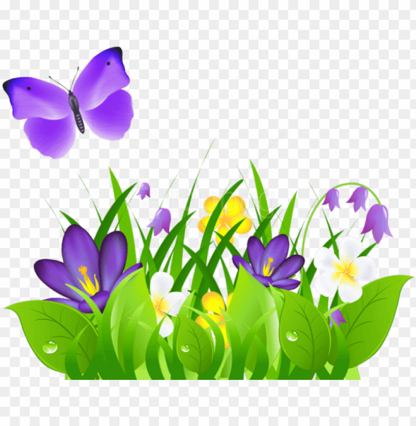 free png download purple flowers grass and butterflypicture butterfly with flowers clipart PNG transparent with Clear Background ID 177904