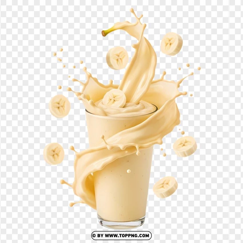 Fresh Banana Milk Splash PNG Transparent Background