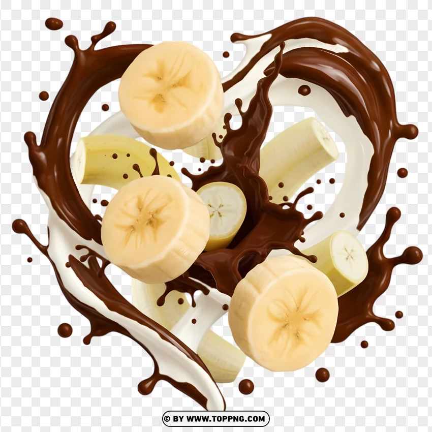 Fresh Banana Mixed With Swirling Chocolate Milk PNG Transparent Background