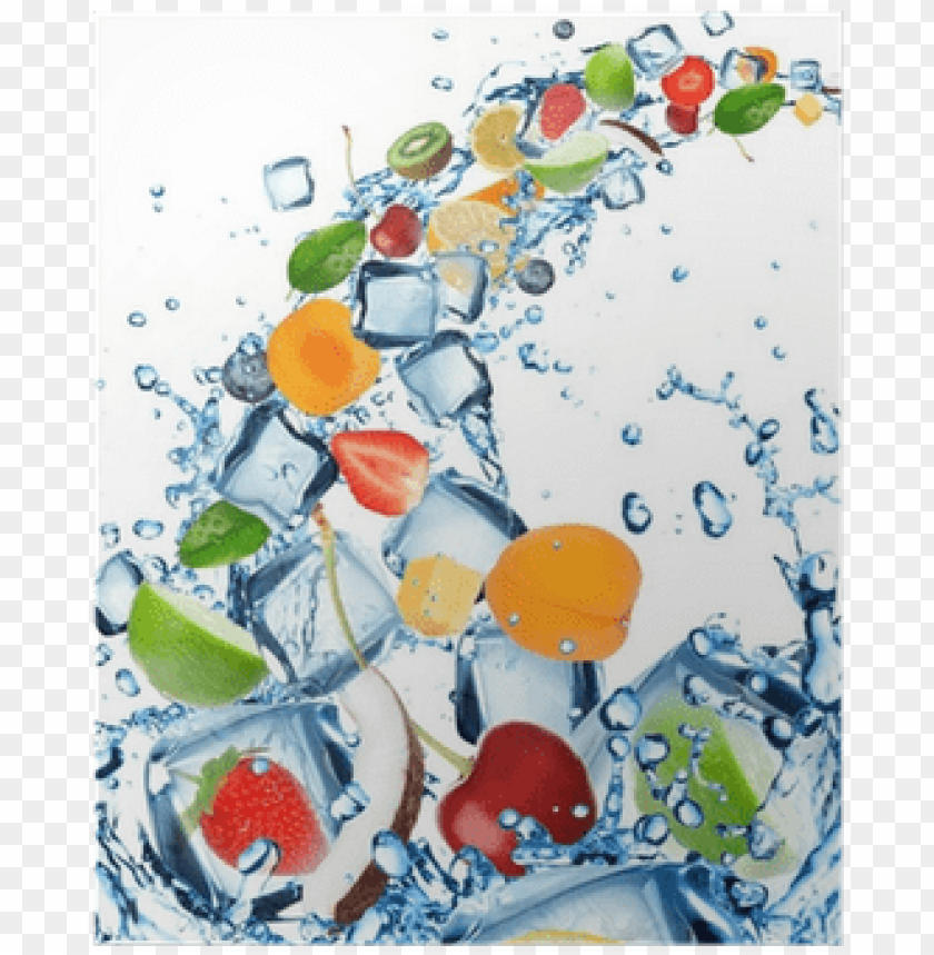 free PNG fresh fruit in water splash with ice cubes poster • - flavorful frozen fruit: beat the summer heat PNG image with transparent background PNG images transparent