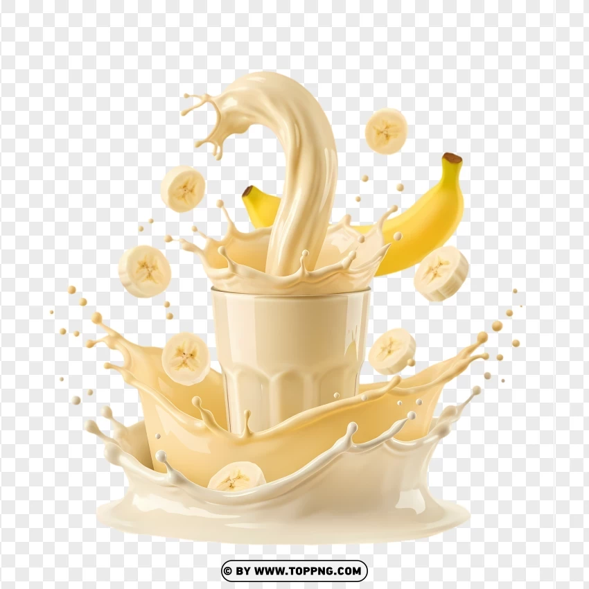 Fresh Milk Splash With Banana Drop PNG Transparent Background
