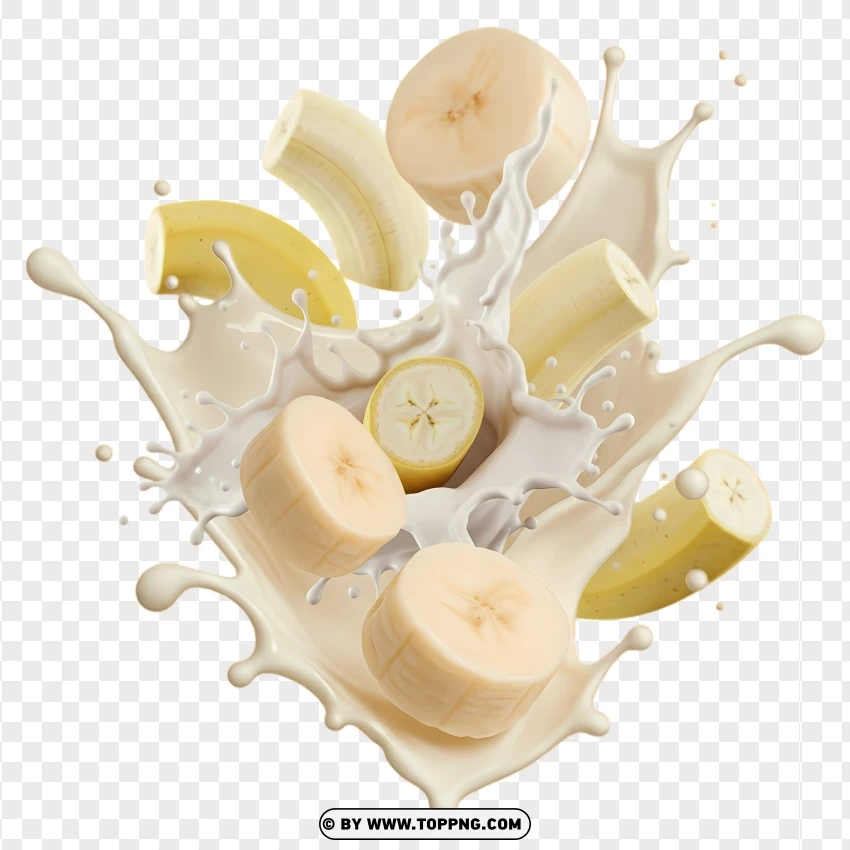 Fresh Milk Splash With Banana Mix PNG Transparent Background