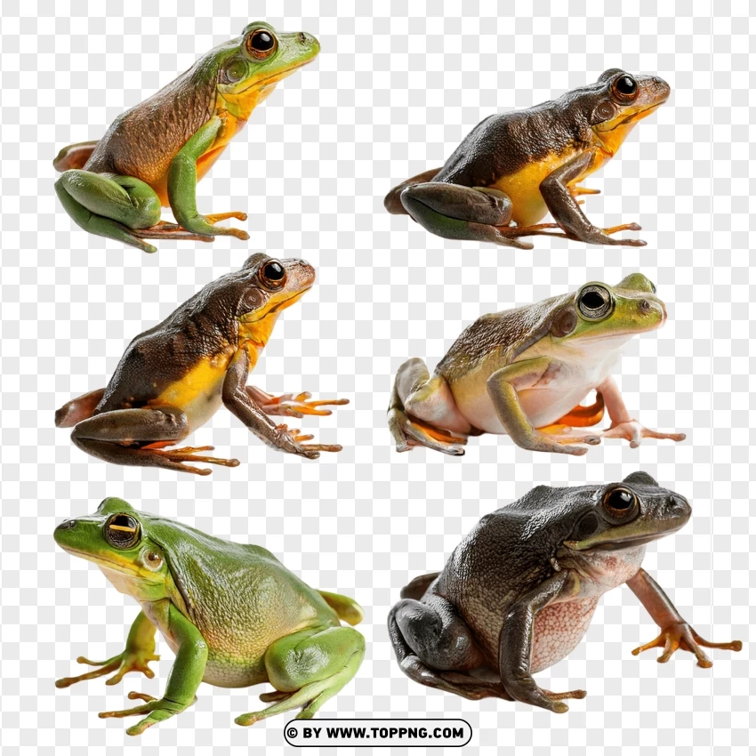 Group Of Green Frogs In Resting Natural Poses PNG Transparent Background