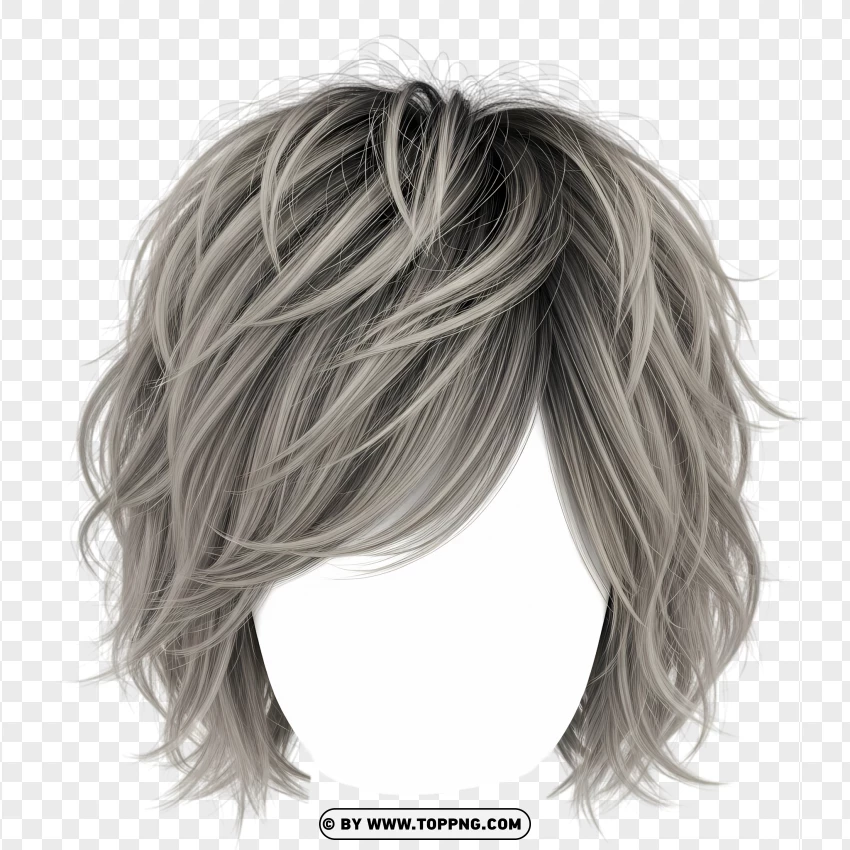Front view of wolf cut – ash blonde, shaggy layers