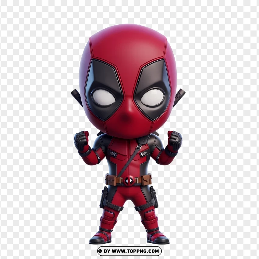 Funny Chibi Deadpool Doing Silly Hero Pose PNG Transparent Background