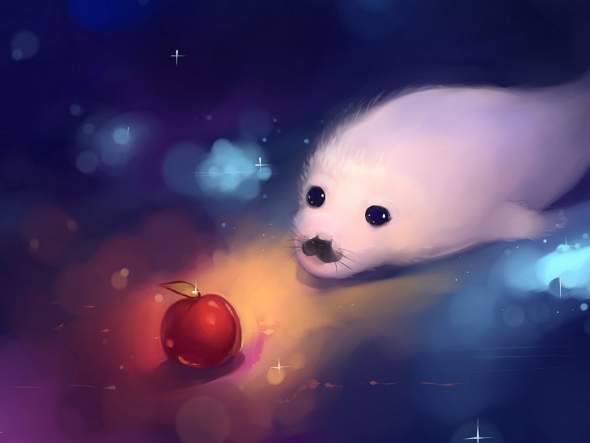 fur seal, cute, art, apple