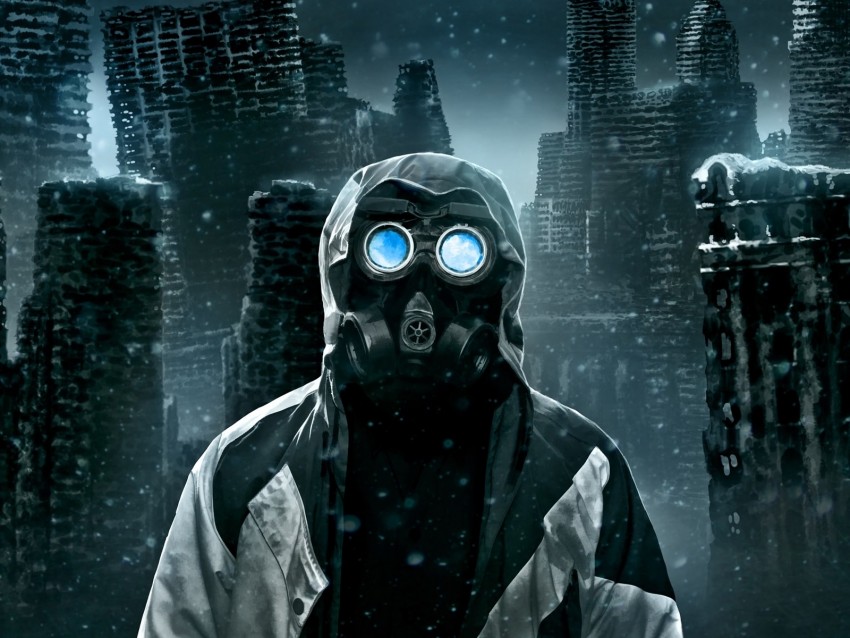 gas mask, mask, respirator, man, radiation
