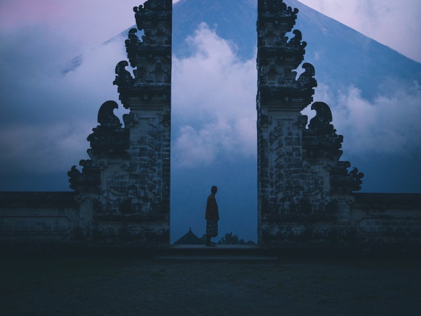 gate, silhouette, loneliness, fog, bali, indonesia