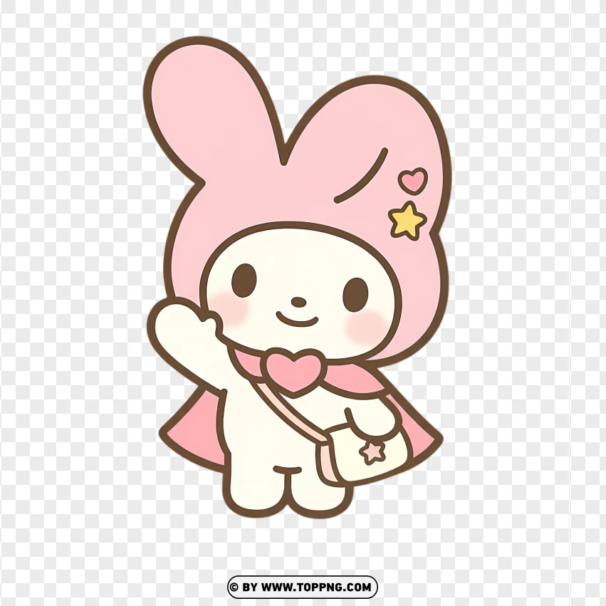 Gentle pastel bunny character holding small bag in sweet kawaii pose