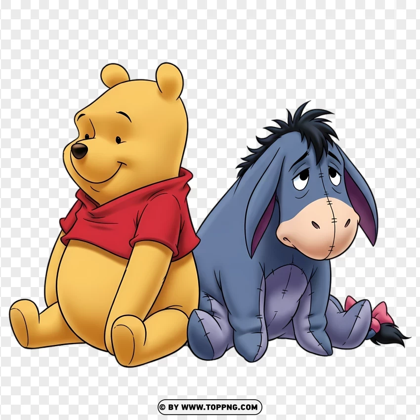 Gentle Pooh And Eeyore Sitting Calmly PNG Transparent Background