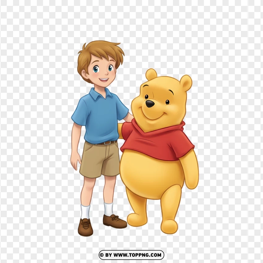 Gentle Pooh Bear Sitting With Christopher Robin PNG Transparent Background