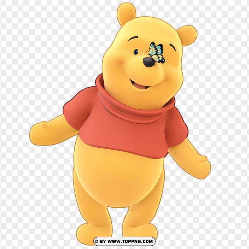 Gentle Pooh Bear With Butterfly On Nose PNG Transparent Background