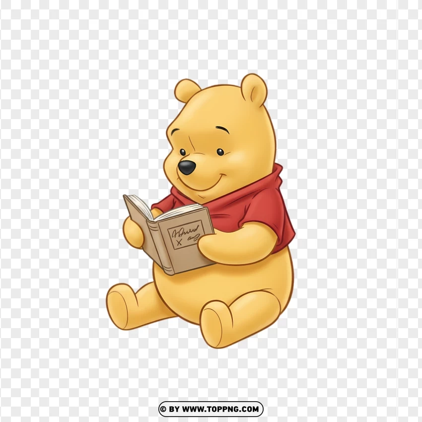 Gentle Winnie The Pooh Bear Reading Story PNG Transparent Background