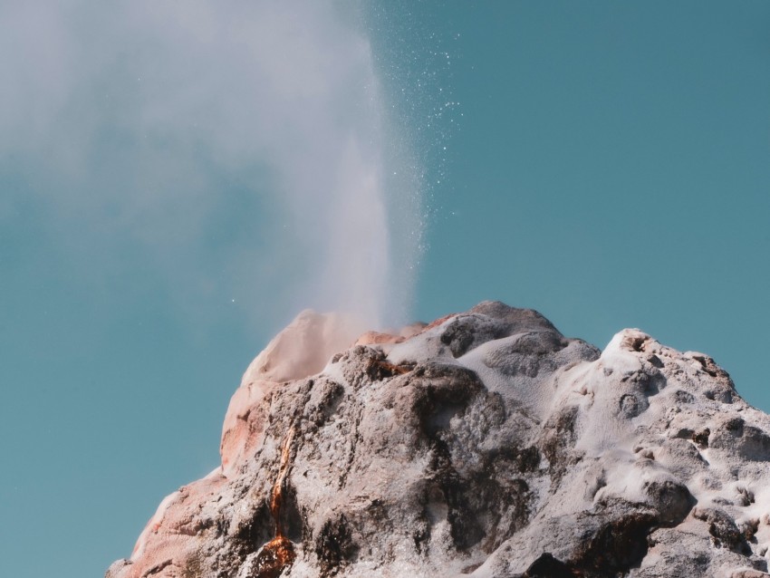 geyser, mountain, peak, spray, water
