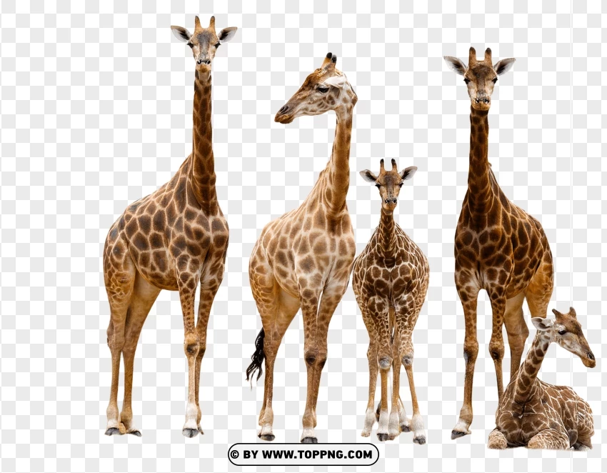 Giraffe Family With Adult And Calves PNG Transparent Background