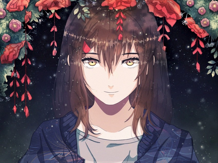 girl, anime, smile, sweet, flowers