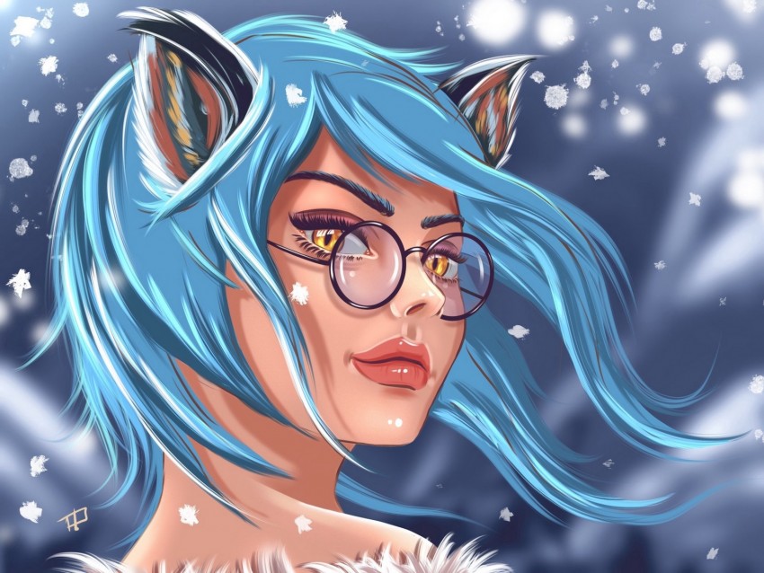 Girl Art Face Glasses Glance Hair Blue Background Toppng - cute roblox art girl