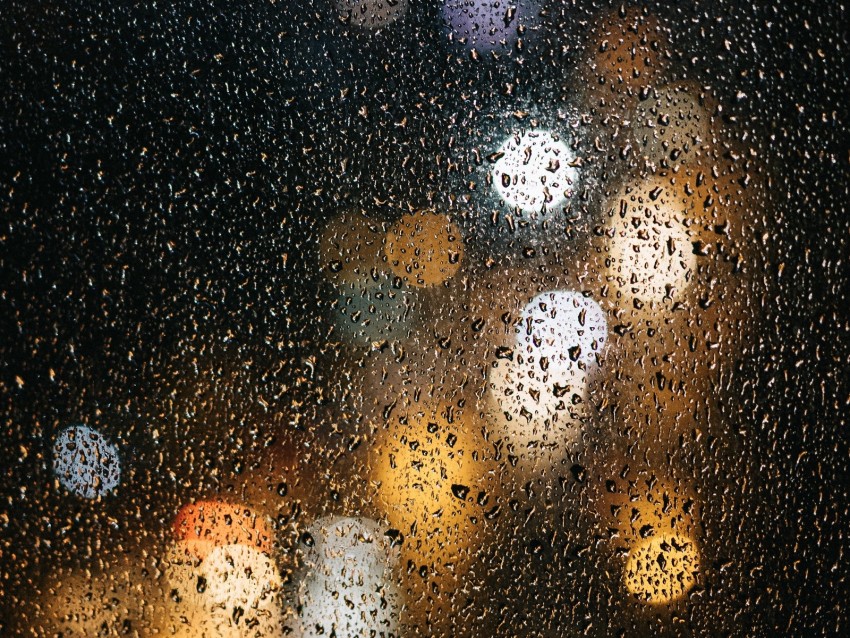 glass, drops, bokeh, rain, wet, surface, lights