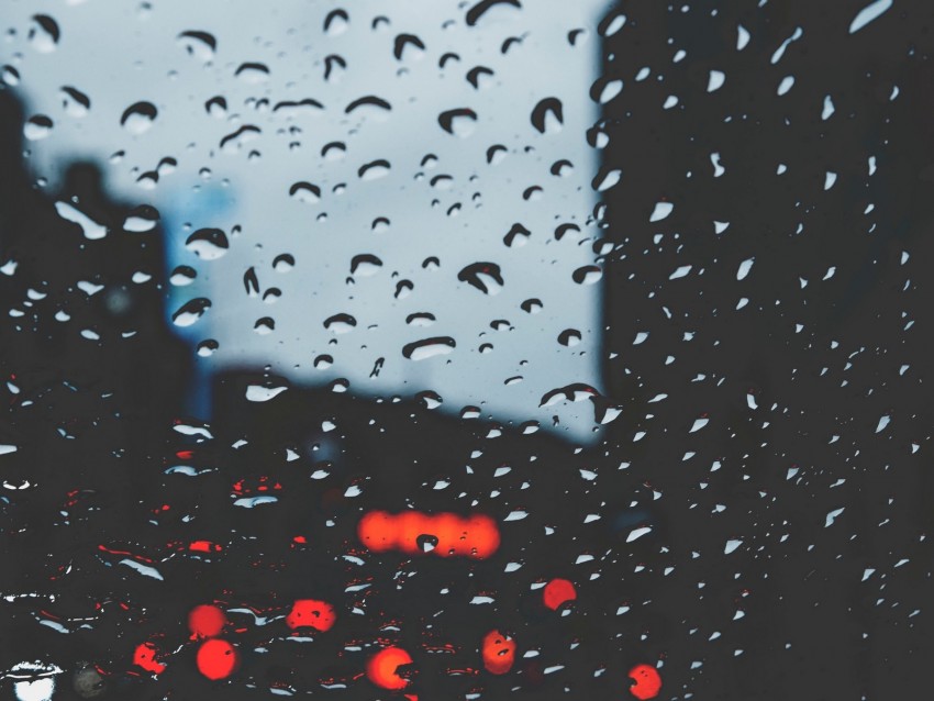 glass, drops, rain, glare, bokeh, red, black
