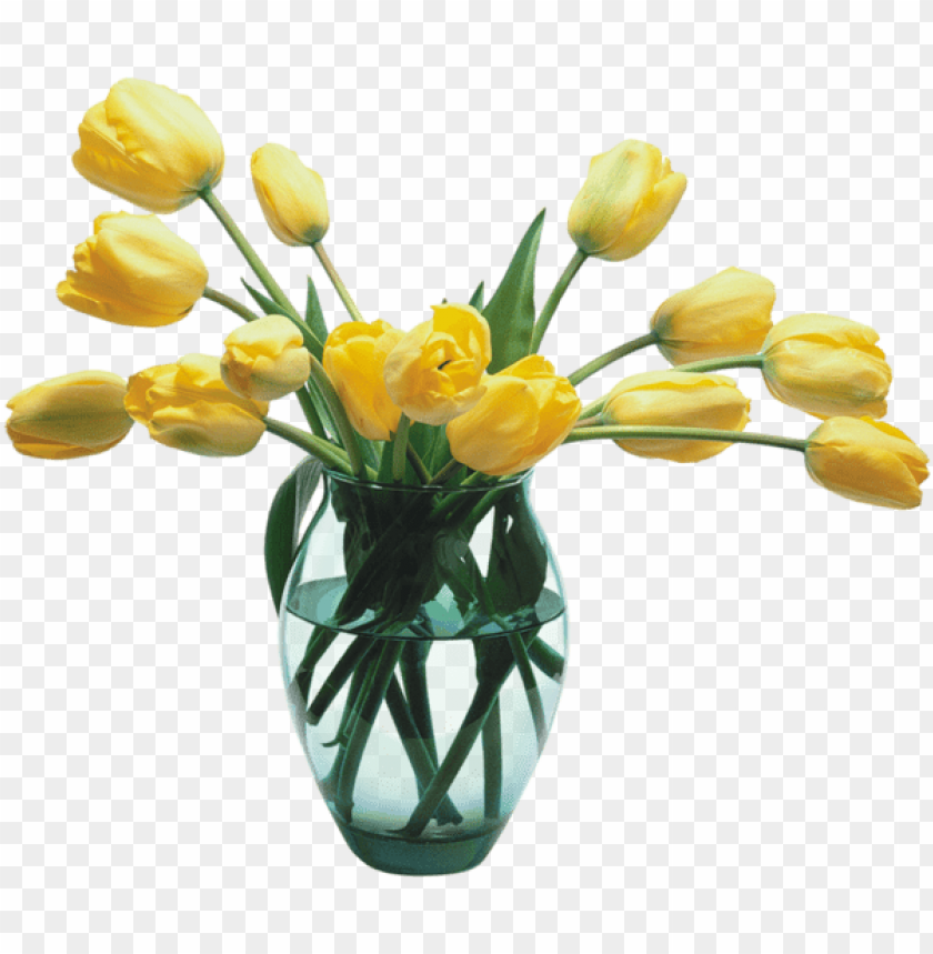 glass vase with yellow tulips