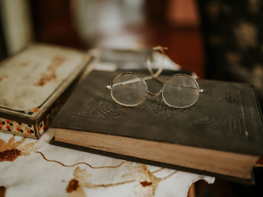 glasses, book, vintage