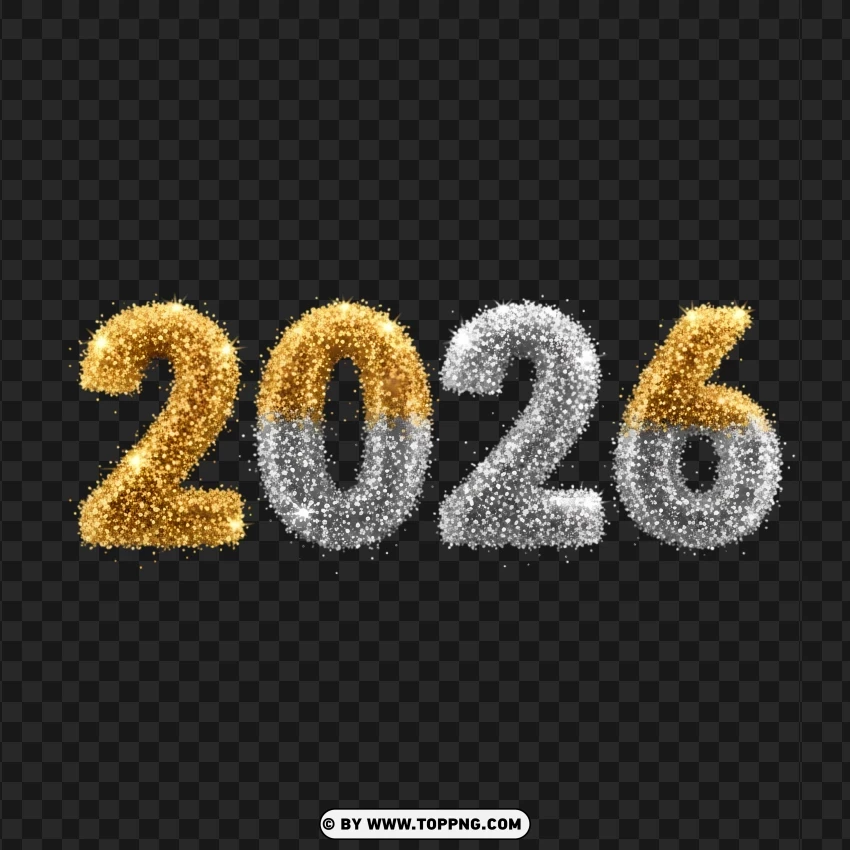 Glitter 2026 Design With Gold And Silver Sparkle PNG Transparent Background