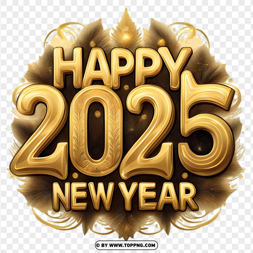 Glittery Gold Happy 2025 New Year Vector Image PNG Transparent Background