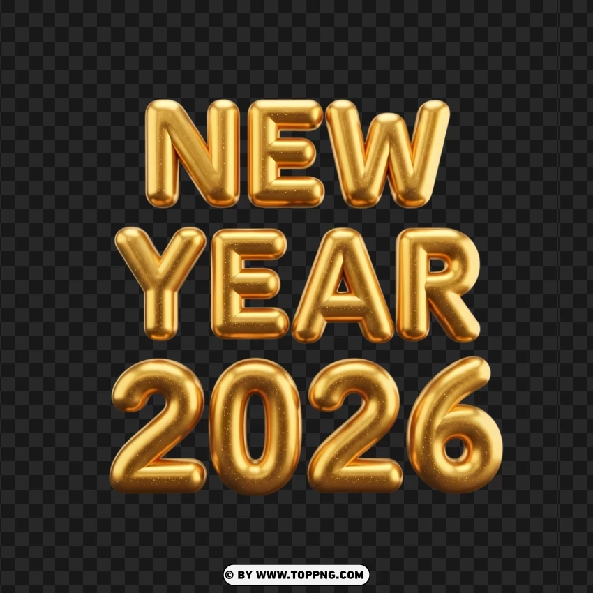 Glittery Golden New Year 2026 Lettering Festive Design PNG Transparent Background