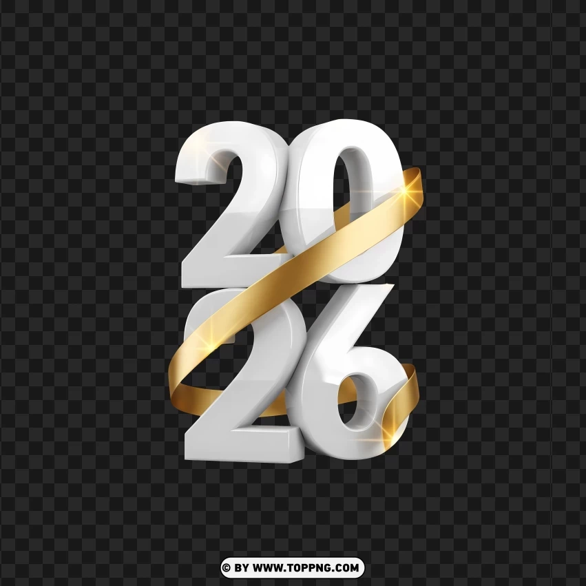 Glossy Vertical 2026 Numbers Luxury Look PNG Transparent Background
