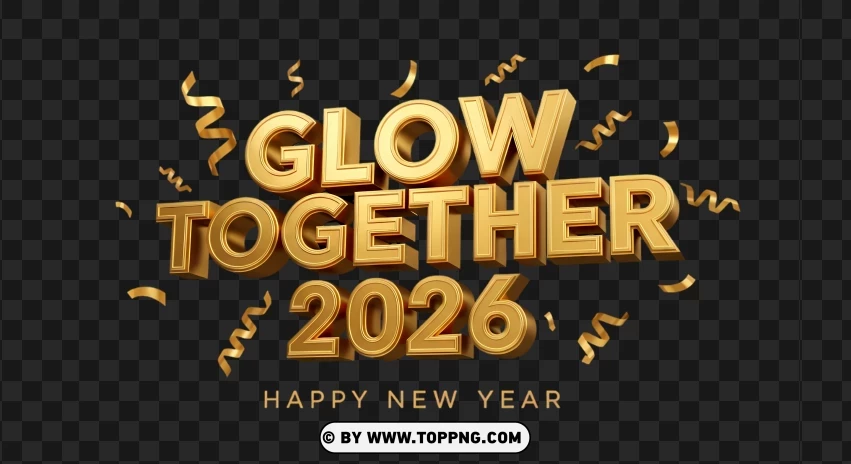 Glow Together Happy New Year 2026 3d Typography PNG Transparent Background