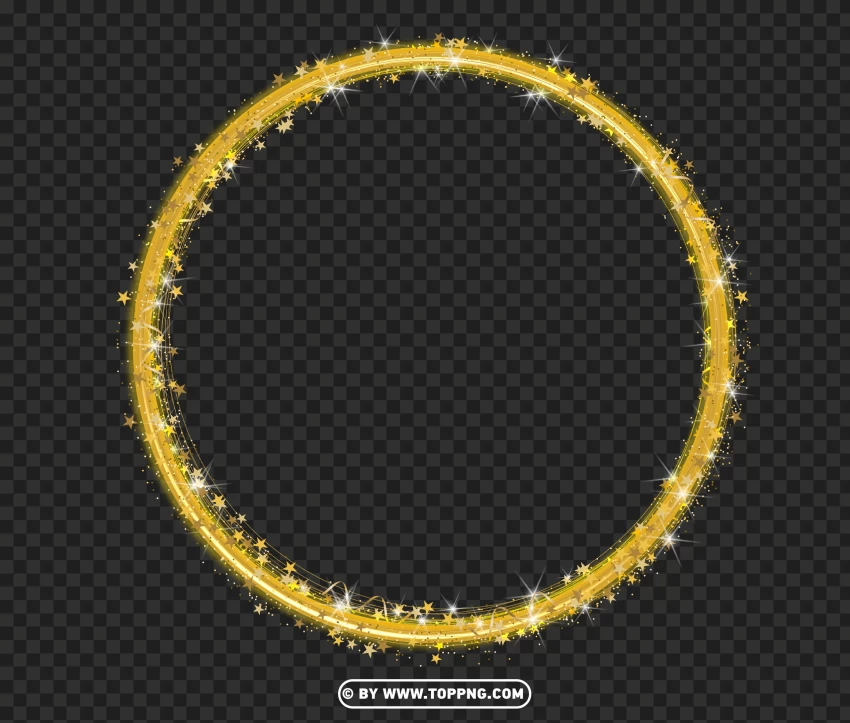 Glowing Gold Sparkle Circle Frame Effect PNG Image