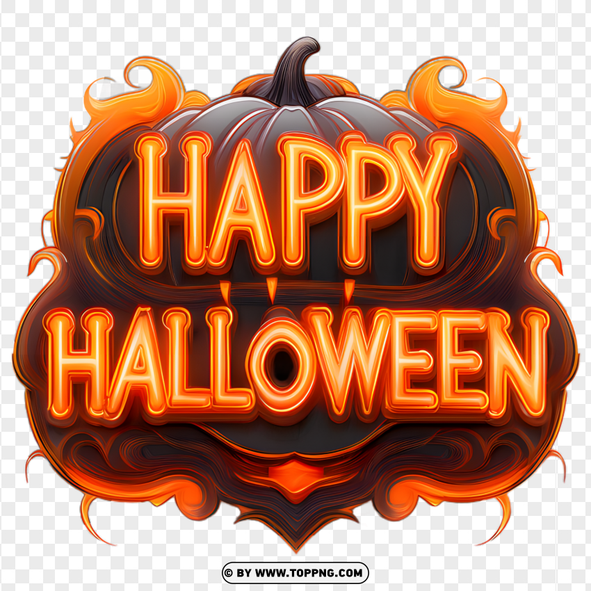 Glowing Happy Halloween Typography with Fiery Pumpkin Design png