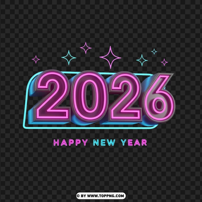 Glowing Neon Numbers 2026 Design PNG Transparent Background