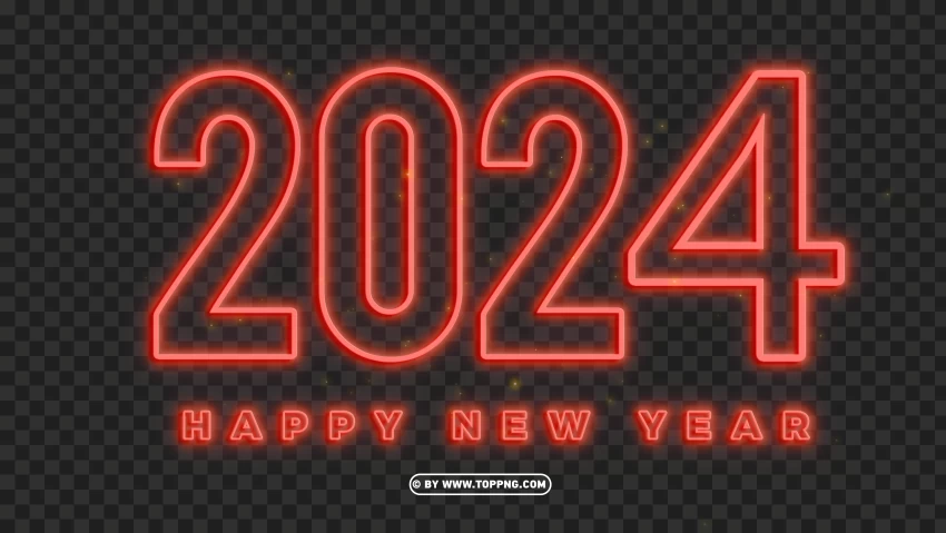 Glowing Red 2024 Neon Sign PNG Image in HD Quality , New Year 2024 neon, 2024 Celebration , 2024 Festive Glowing ,2024 Futuristic ,Bright,2024  Sparkling