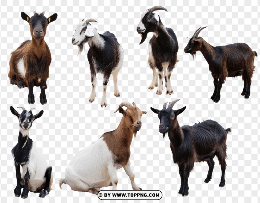 Group Of Goats In Resting And Standing Poses PNG Transparent Background