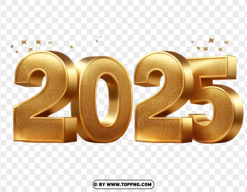 Gold 2025 Text With Sparkling Stars PNG Transparent Background