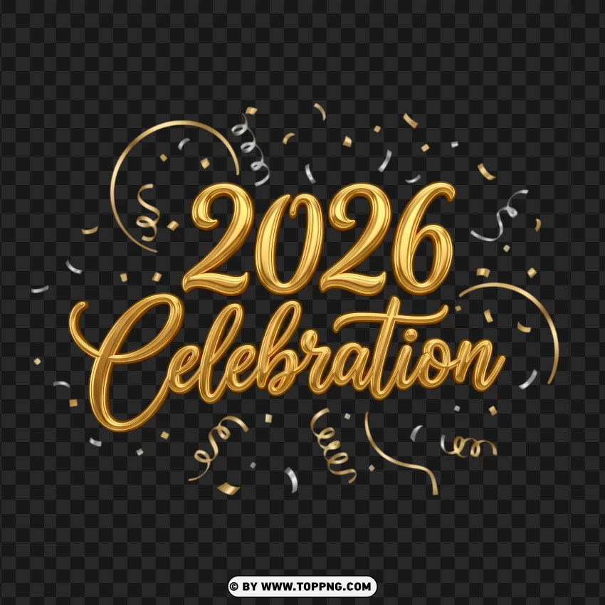 New Year 2026 Elegant Gold Lettering With Confetti PNG Transparent Background