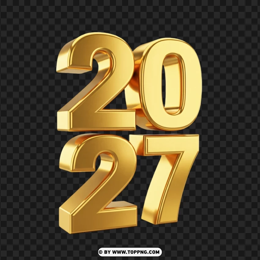 Gold 2027 Typography With Smooth Highlights PNG Transparent Background