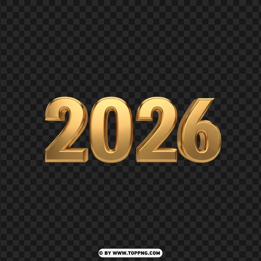 Gold 3d 2026 Design On PNG Transparent Background