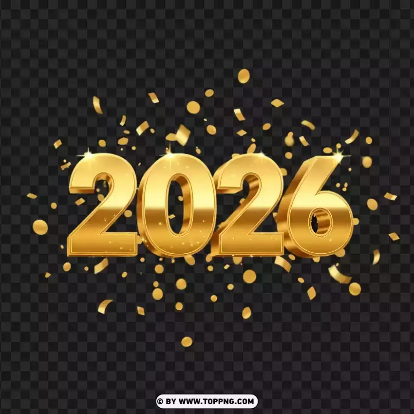 Gold Confetti 2026 Celebration Graphic PNG Transparent Background