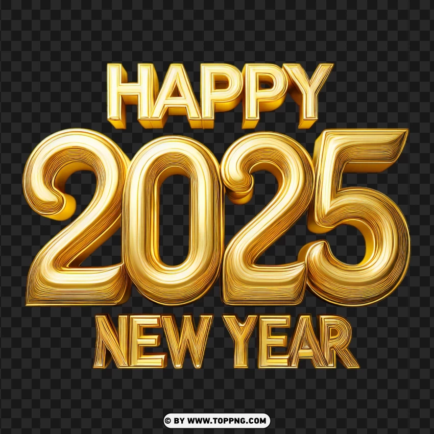 Gold Elegant 2025 New Year Design PNG Transparent Background