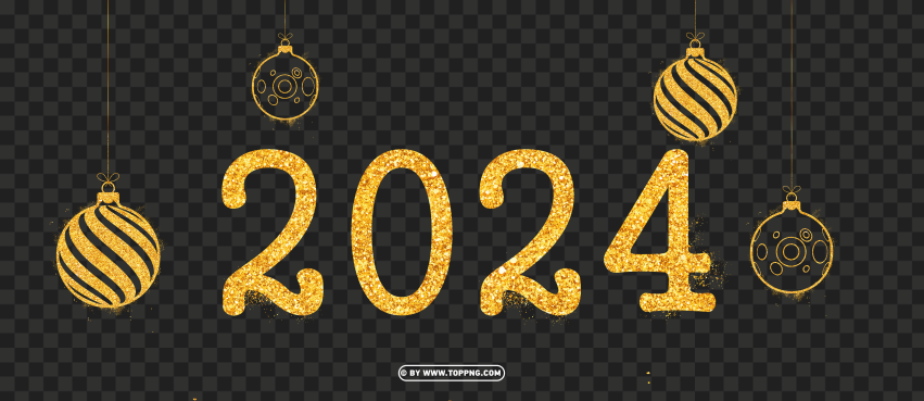 gold glitter 2024 with hanging christmas balls design png,New year 2023 png,Happy new year 2023 png free download,2023 png,Happy 2023,New Year 2023,2023 png image