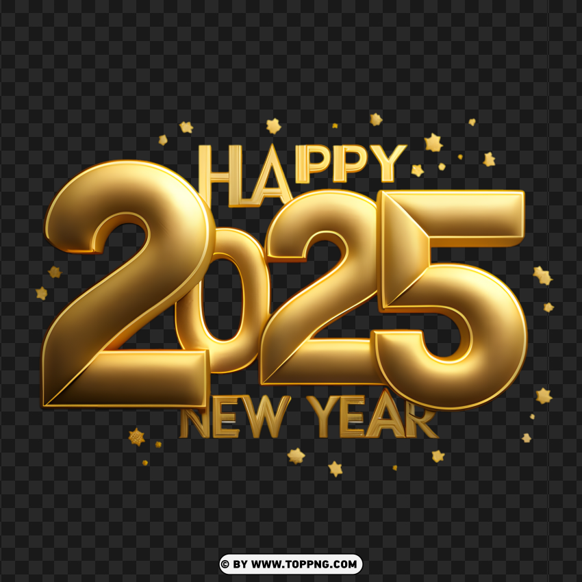 Gold Glitter 2025 Happy New Year Design PNG Transparent Background