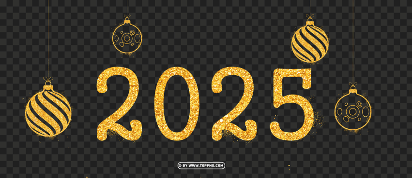 gold glitter 2025 with hanging christmas balls design png,New year 2023 png,Happy new year 2023 png free download,2023 png,Happy 2023,New Year 2023,2023 png image