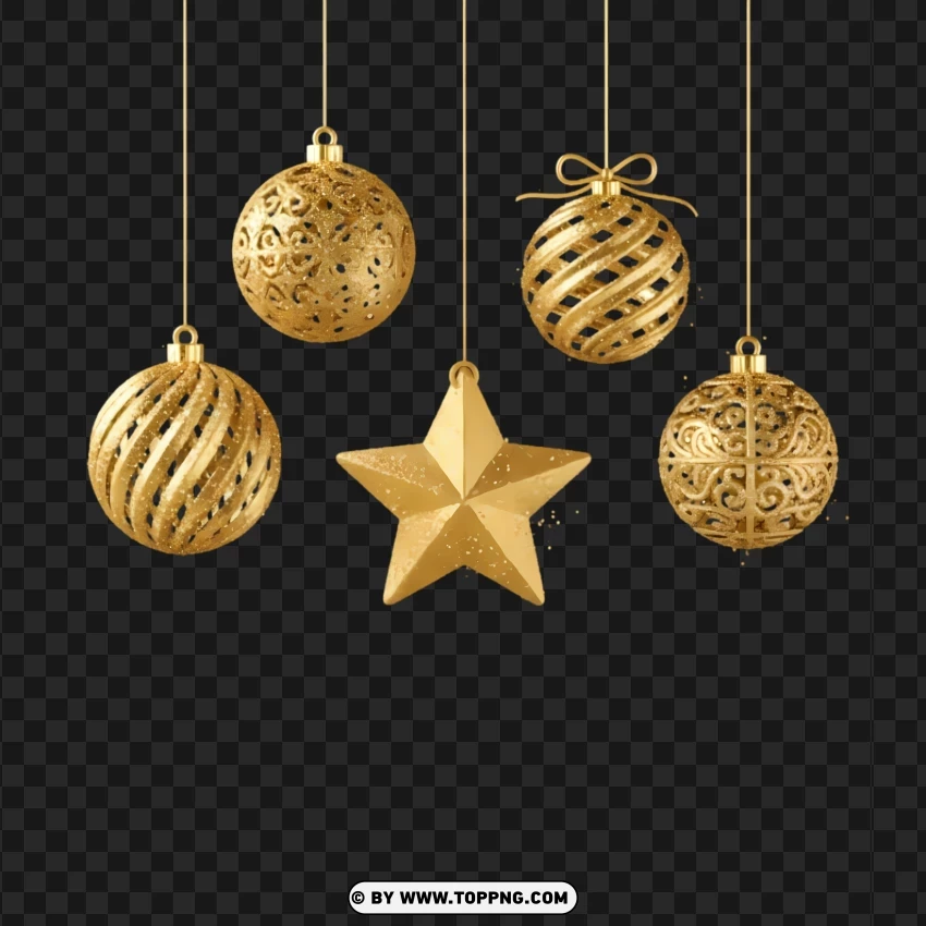 Gold Glitter Hanging Christmas Elements PNG Transparent Background