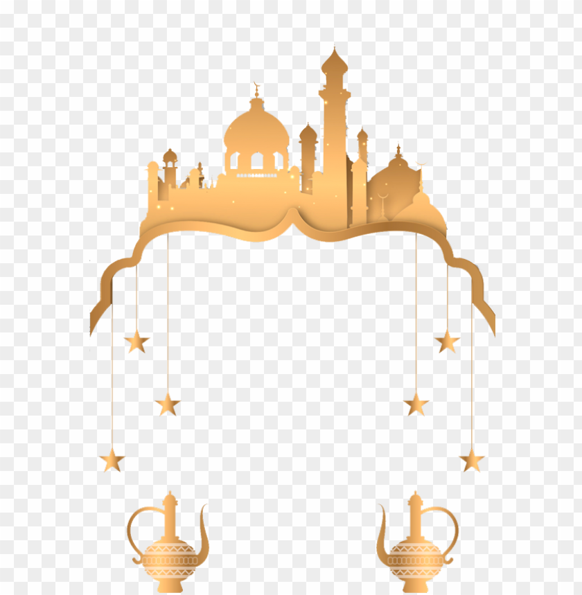 Gold Mosque Hanging Stars Islamic Illustration PNG Image With Transparent Background