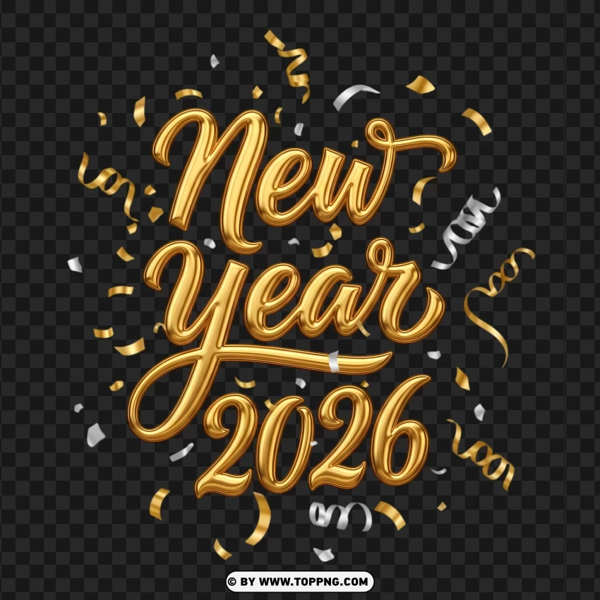 Happy New Year 2026 Greeting Font With Ribbon Accents PNG Transparent Background